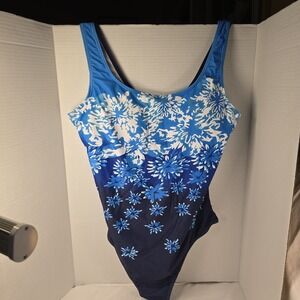 Blue & White Floral Lined One Piece Swimsuit Womens Size‎ XL NWOT